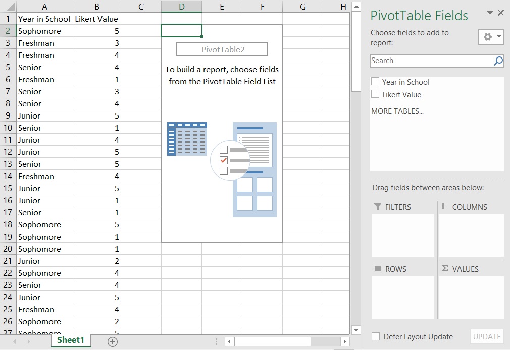 Pivot table wizard and empty pivot table